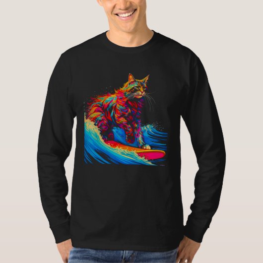 Surfing Maine Coon Cat Surf T-Shirt (Vorderseite)