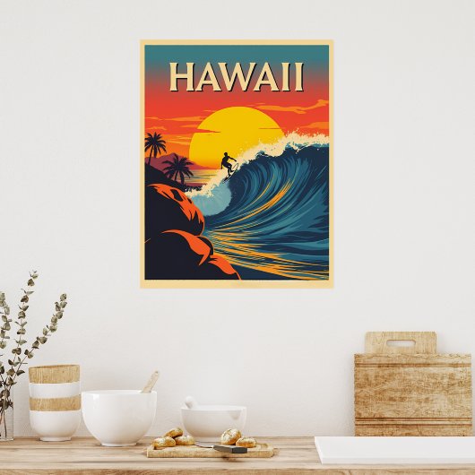 Surfing Paradise: Hawaii Sunset Adventure Poster (Küche)