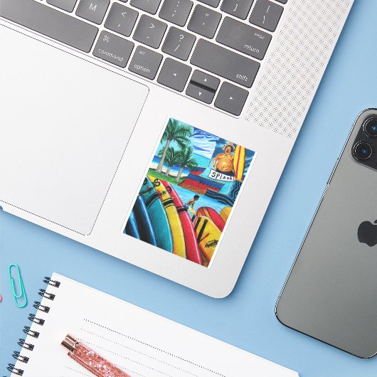 Surfing Pegatina Aufkleber (Laptop mit iPhone)