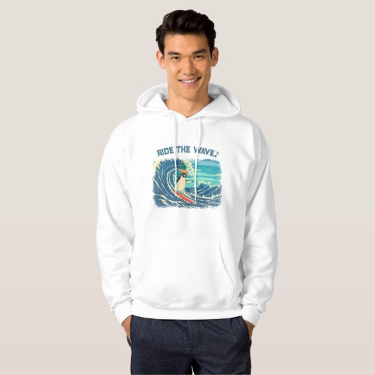 Surfing penguin Ukiyo-e style "Ride the Wave" Hoodie (Vorne ganz)