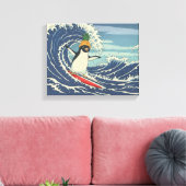 Surfing penguin Ukiyo-e style "Ride the Wave" Leinwanddruck (Insitu (Wohnzimmer))