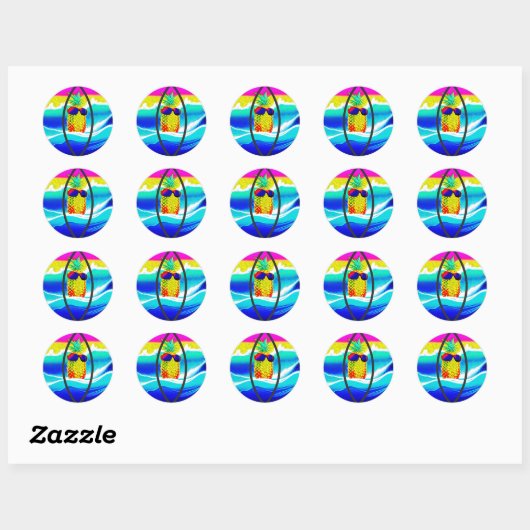 SURFING PINEAPPLE BEACH BALL RUNDER AUFKLEBER (Blatt)