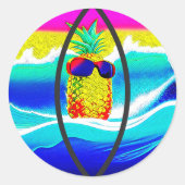 SURFING PINEAPPLE BEACH BALL RUNDER AUFKLEBER (Vorderseite)