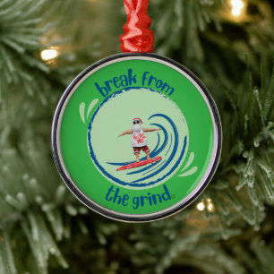 Surfing Santa BFTG Ornament Aus Metall