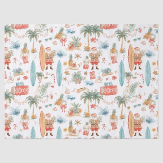 Surfing Santa Christmas Wrapping Paper Sheets Seidenpapier (Vorderseite)