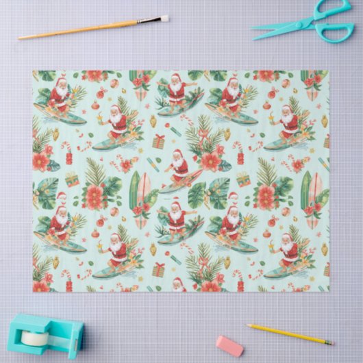 Surfing Santa Christmas Wrapping Paper Sheets Seidenpapier (Basteln)