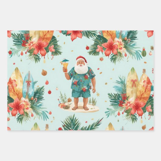 Surfing Santa Claus Christmas in Hawaii Geschenkpapier Set (Vorderseite 3)