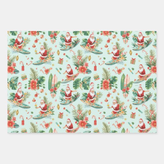 Surfing Santa Claus Christmas in Hawaii  Geschenkpapier Set (Vorderseite)