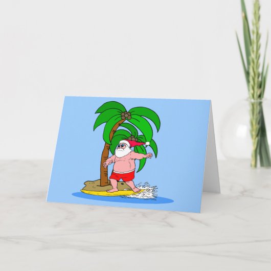 surfing Santa Claus Feiertagskarte (Vorderseite)