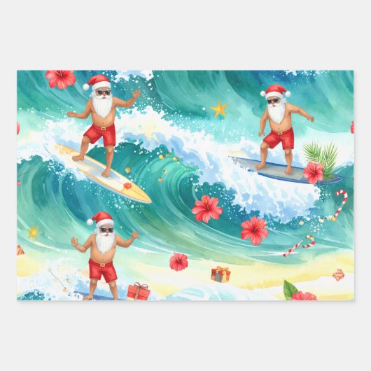 Surfing Santa Claus Geschenkpapier Set (Vorderseite 2)