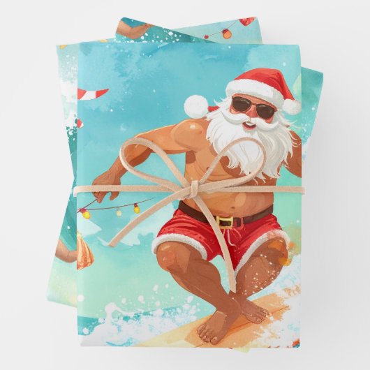 Surfing Santa Claus  Geschenkpapier Set (Beispiel)