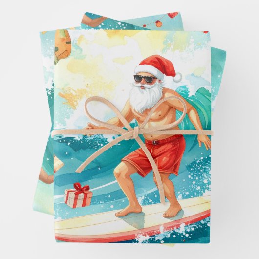 Surfing Santa Claus Geschenkpapier Set (Beispiel)