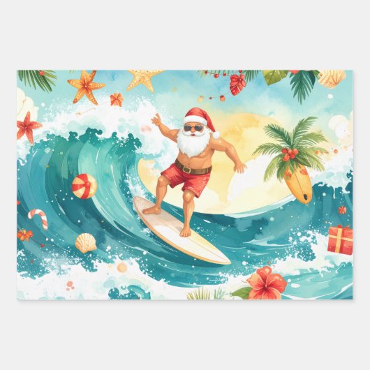 Surfing Santa Claus Geschenkpapier Set (Vorderseite 3)