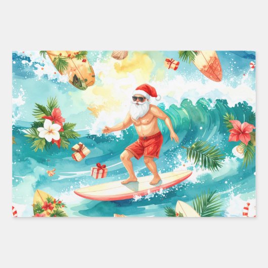 Surfing Santa Claus Geschenkpapier Set (Vorderseite 2)