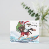 Surfing Santa Feiertagspostkarte (Stehend Vorderseite)