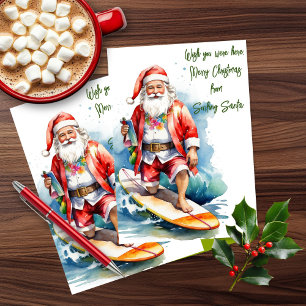 Surfing Santa Flat Weihnachtskarte Feiertagskarte