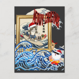 Surfing Santa Inspired by Hokusai Postkarte