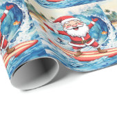 Surfing Santa is on big wave in Hawaii  Geschenkpapier (Rolleneckpunkt)