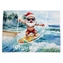 Surfing Santa is on big wave in Hawaii