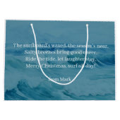 Surfing Santa is on big wave in Hawaii Große Geschenktüte (Rückseite)