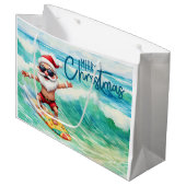 Surfing Santa is on big wave in Hawaii Große Geschenktüte (Vorderseite Schrägansicht)