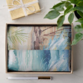 Surfing Santa is on big wave in Hawaii Seidenpapier (Geschenk)