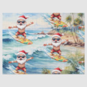Surfing Santa is on big wave in Hawaii  Seidenpapier (Vorderseite)