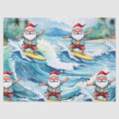 Surfing Santa is on big wave in Hawaii  Seidenpapier (Vorderseite)