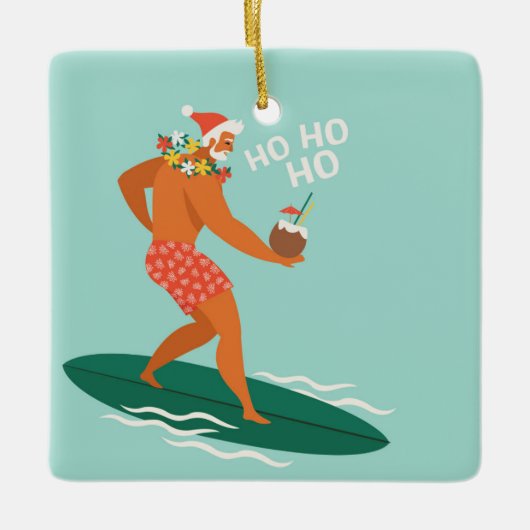 Surfing Santa Keramikornament (Vorderseite)