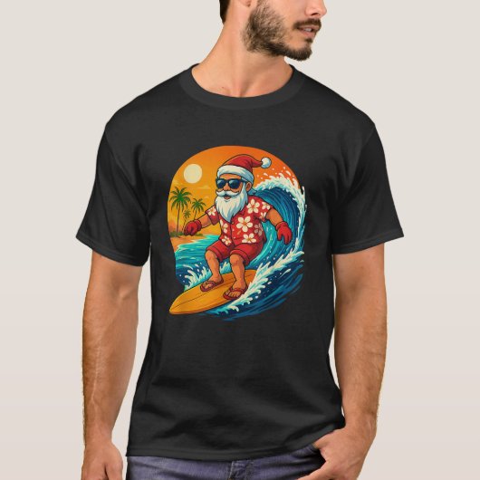 Surfing Santa Tropical Christmas Holiday Hawaiian  T-Shirt (Vorderseite)