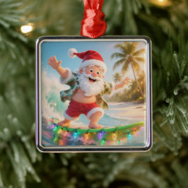 Surfing Santa Tropical Christmas Ornament Aus Metall