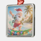 Surfing Santa Tropical Christmas Ornament Aus Metall (Links)