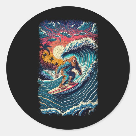 Surfing Sasquatch Shirt Art Teacher Big Wave Surfe Runder Aufkleber (Vorderseite)