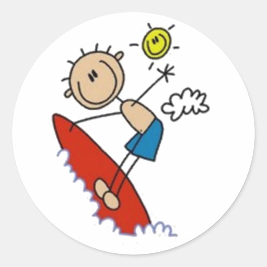 Surfing Strichmännchen Runder Aufkleber (Vorderseite)