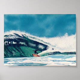 Surfing Surfer Green Sea Wave Baja Poster