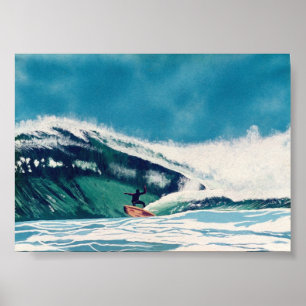 Surfing Surfer Green Sea Wave Baja Poster