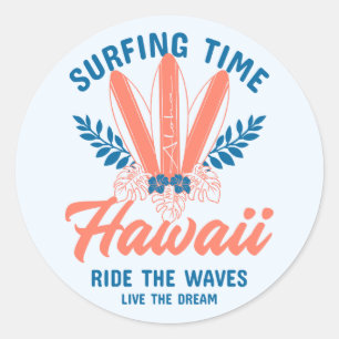 Surfing Time Hawaii Reite die Wellen Runder Aufkleber