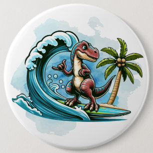 Surfing tropischer Dinosaurier Button