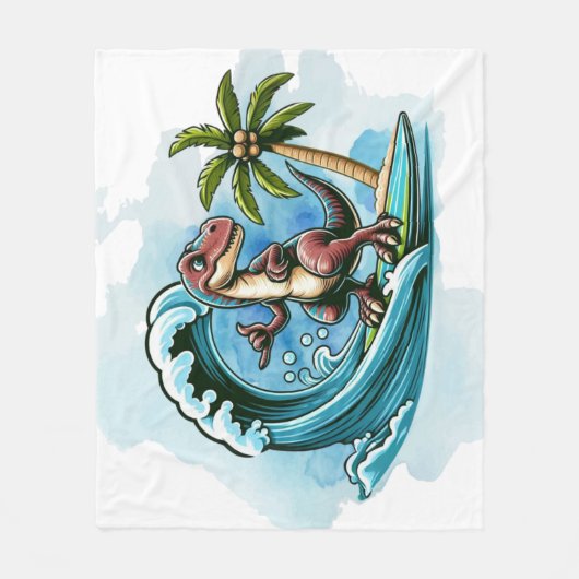 Surfing tropischer Dinosaurier Fleecedecke (Vorderseite)
