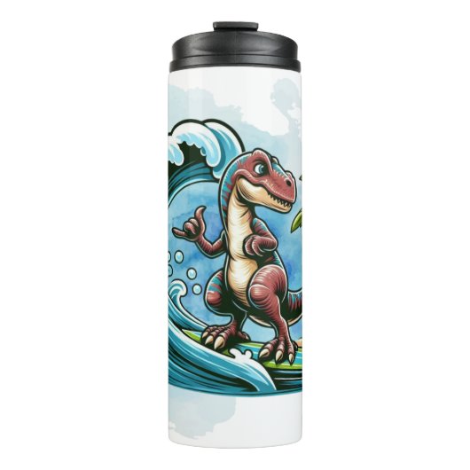 Surfing tropischer Dinosaurier Thermosbecher (Vorderseite)
