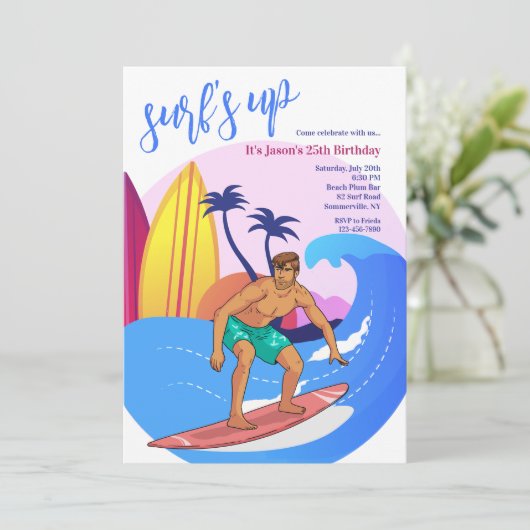 Surfing-Typ Einladung (Stehend Vorderseite)