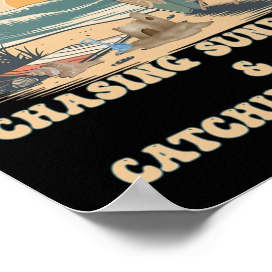 Surfing Waves Chasing Sunrises Surfers Summer Poster (Ecke)