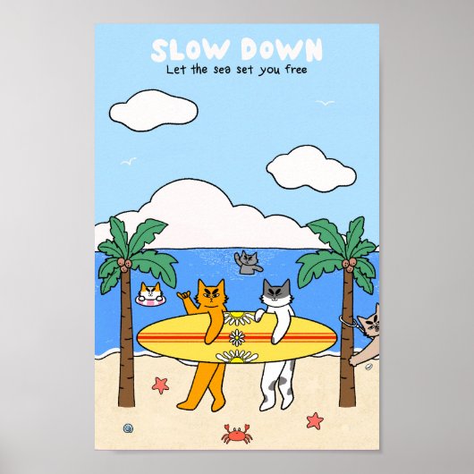 Surfkater am Strand Sommerstimmung Poster (Vorne)