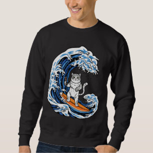 Surfkater auf epischer blauer Welle – Coole Cartoo Sweatshirt