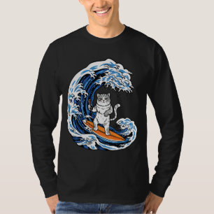 Surfkater auf epischer blauer Welle – Coole Cartoo T-Shirt