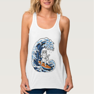 Surfkater auf epischer blauer Welle – Cooler Carto Tank Top