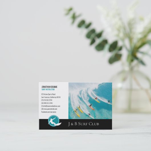 Surflehrer | Aktive Erholung im Surfbrett Visitenkarte (Stehend Vorderseite)