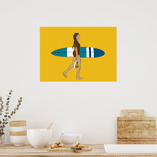 Surfmädchen mit Langboard Poster (Küche)