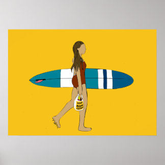 Surfmädchen mit Langboard Poster