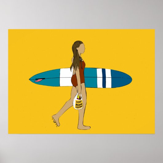 Surfmädchen mit Langboard Poster (Vorne)